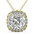 Halo Moissanite Cushion Cut Pendant Necklace 14k Yellow Gold (1.76ct)