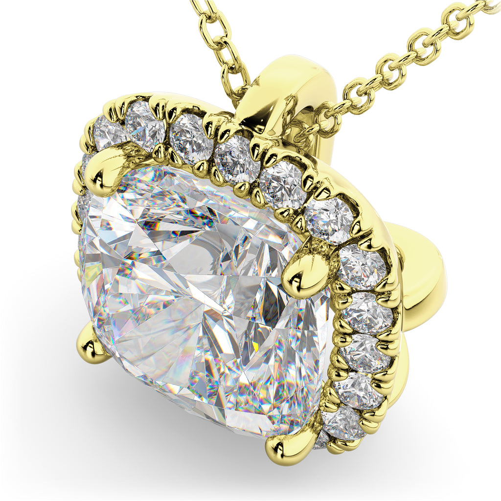 Halo Moissanite Cushion Cut Pendant Necklace 14k Yellow Gold (1.76ct)
