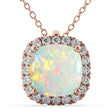 Halo Opal Cushion Cut Pendant Necklace 14k Rose Gold (2.02ct)