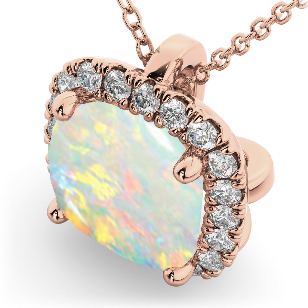 Halo Opal Cushion Cut Pendant Necklace 14k Rose Gold (2.02ct)