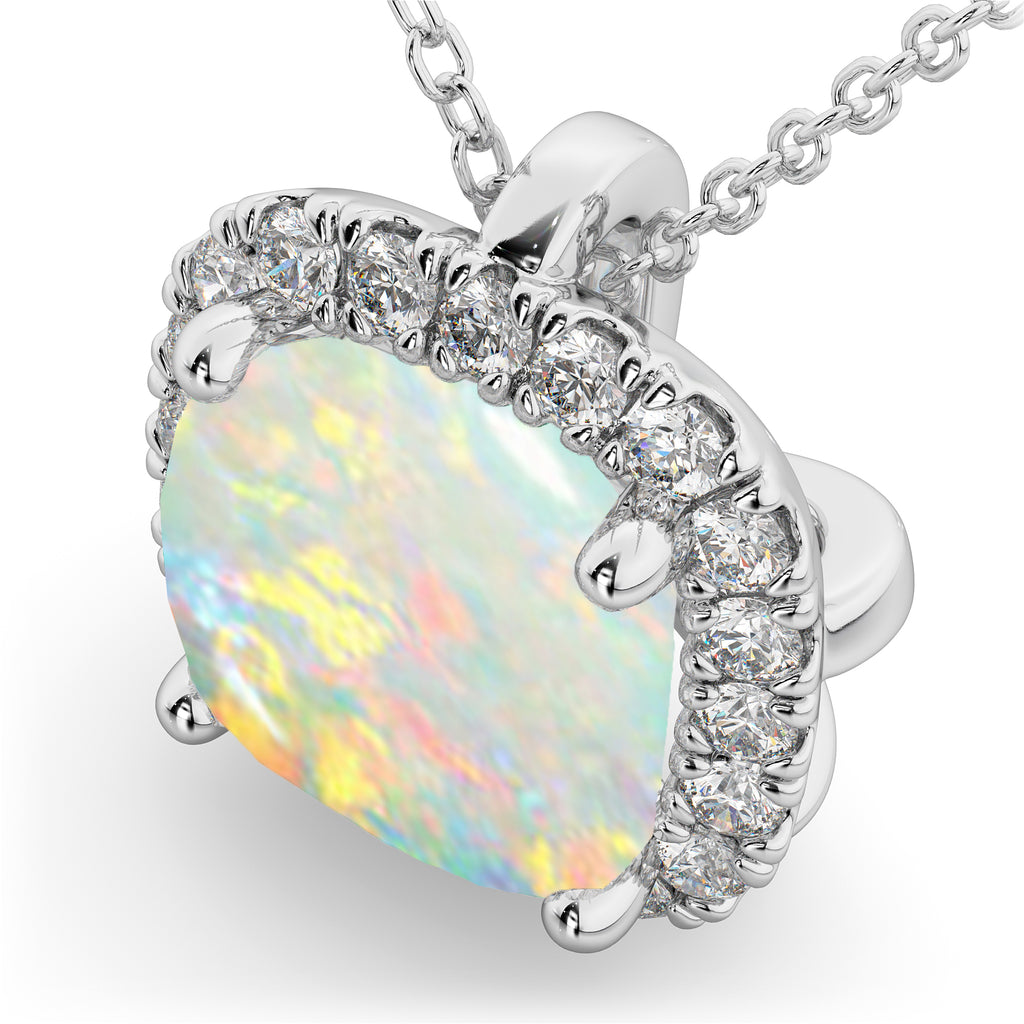 Halo Opal Cushion Cut Pendant Necklace 14k White Gold (2.02ct)