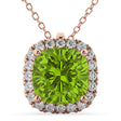 Halo Peridot Cushion Cut Pendant Necklace 14k Rose Gold (2.02ct)