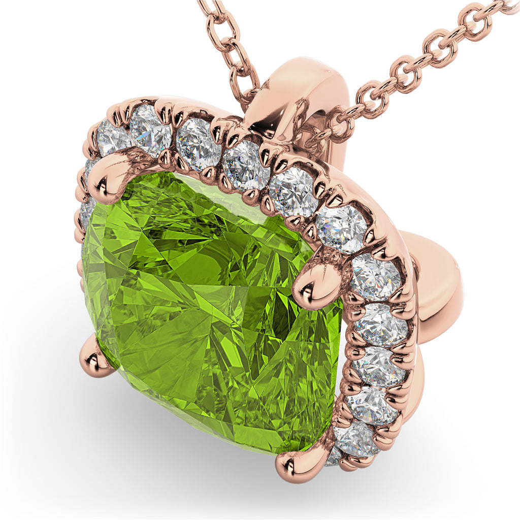 Halo Peridot Cushion Cut Pendant Necklace 14k Rose Gold (2.02ct)
