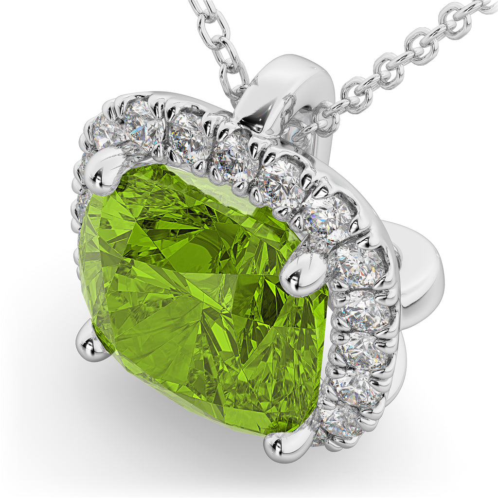 Halo Peridot Cushion Cut Pendant Necklace 14k White Gold (2.02ct)