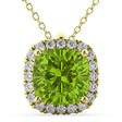 Halo Peridot Cushion Cut Pendant Necklace 14k Yellow Gold (2.02ct)