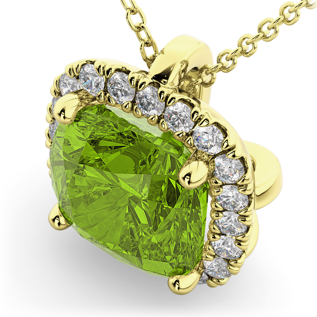 Halo Peridot Cushion Cut Pendant Necklace 14k Yellow Gold (2.02ct)