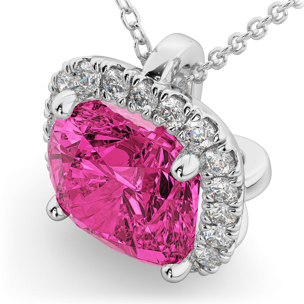 Halo Pink Tourmaline Cushion Cut Pendant Necklace 14k White Gold (2.02ct)