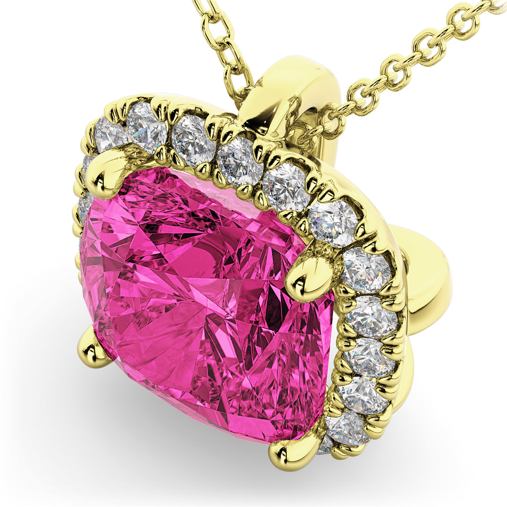 Halo Pink Tourmaline Cushion Cut Pendant Necklace 14k Yellow Gold (2.02ct)