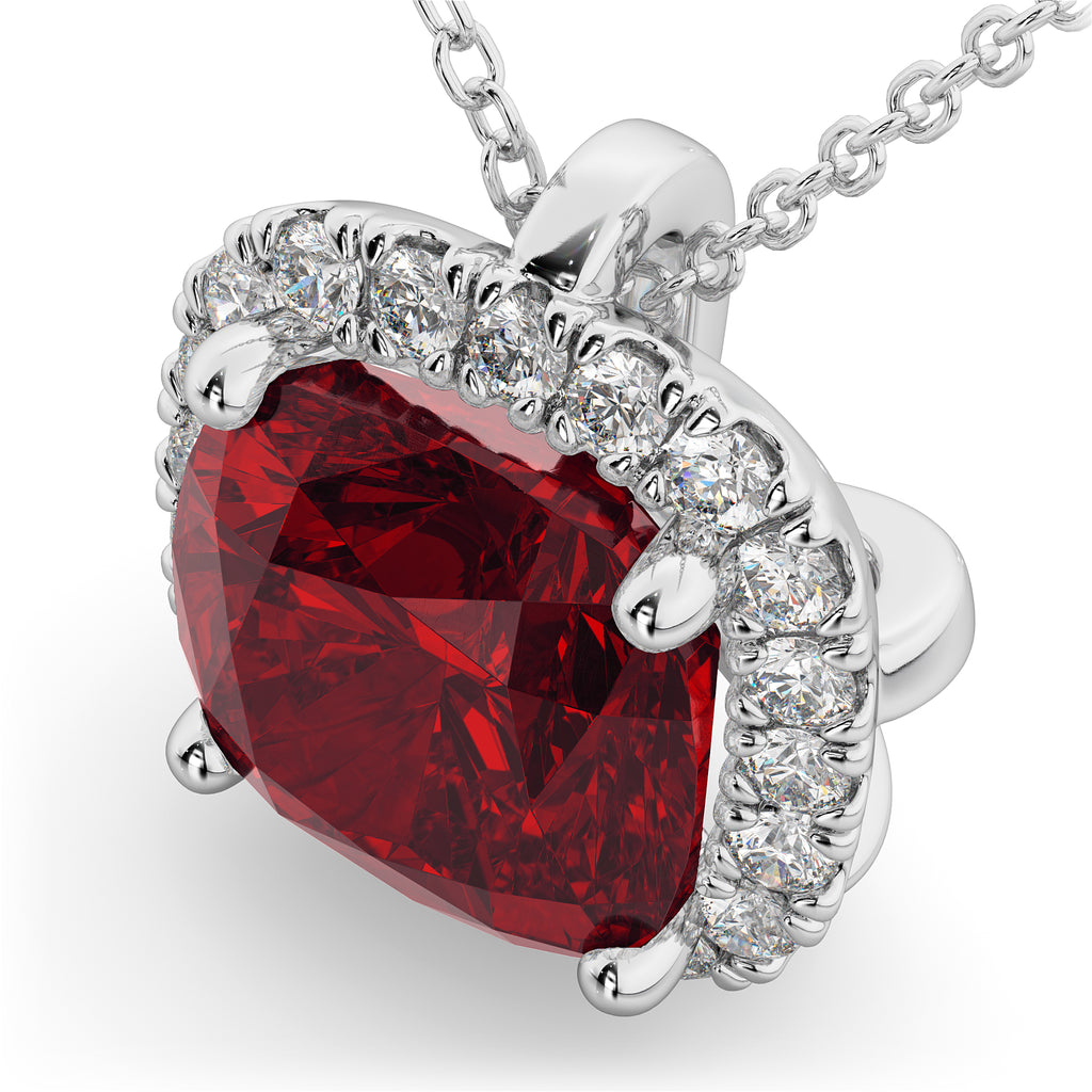 Halo Ruby Cushion Cut Pendant Necklace 14k White Gold (2.02ct)