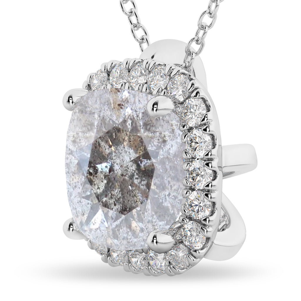 Halo Cushion Cut Salt & Pepper Diamond Necklace 14k White Gold (2.27ct)