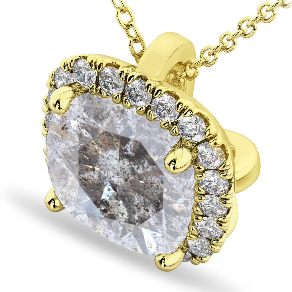 Halo Cushion Cut Salt & Pepper Diamond Necklace 14k Yellow Gold (2.27ct)