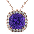 Halo Tanzanite Cushion Cut Pendant Necklace 14k Rose Gold (2.02ct)