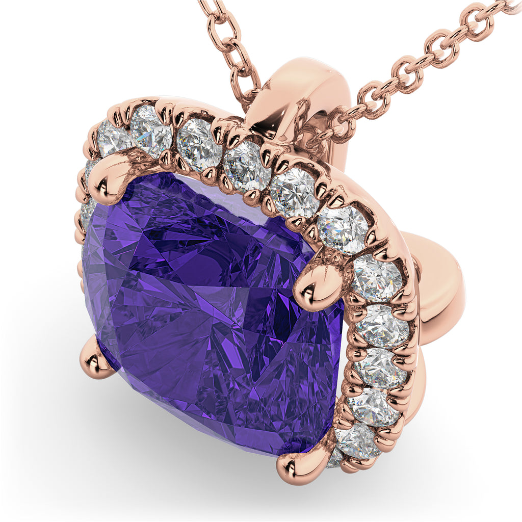 Halo Tanzanite Cushion Cut Pendant Necklace 14k Rose Gold (2.02ct)