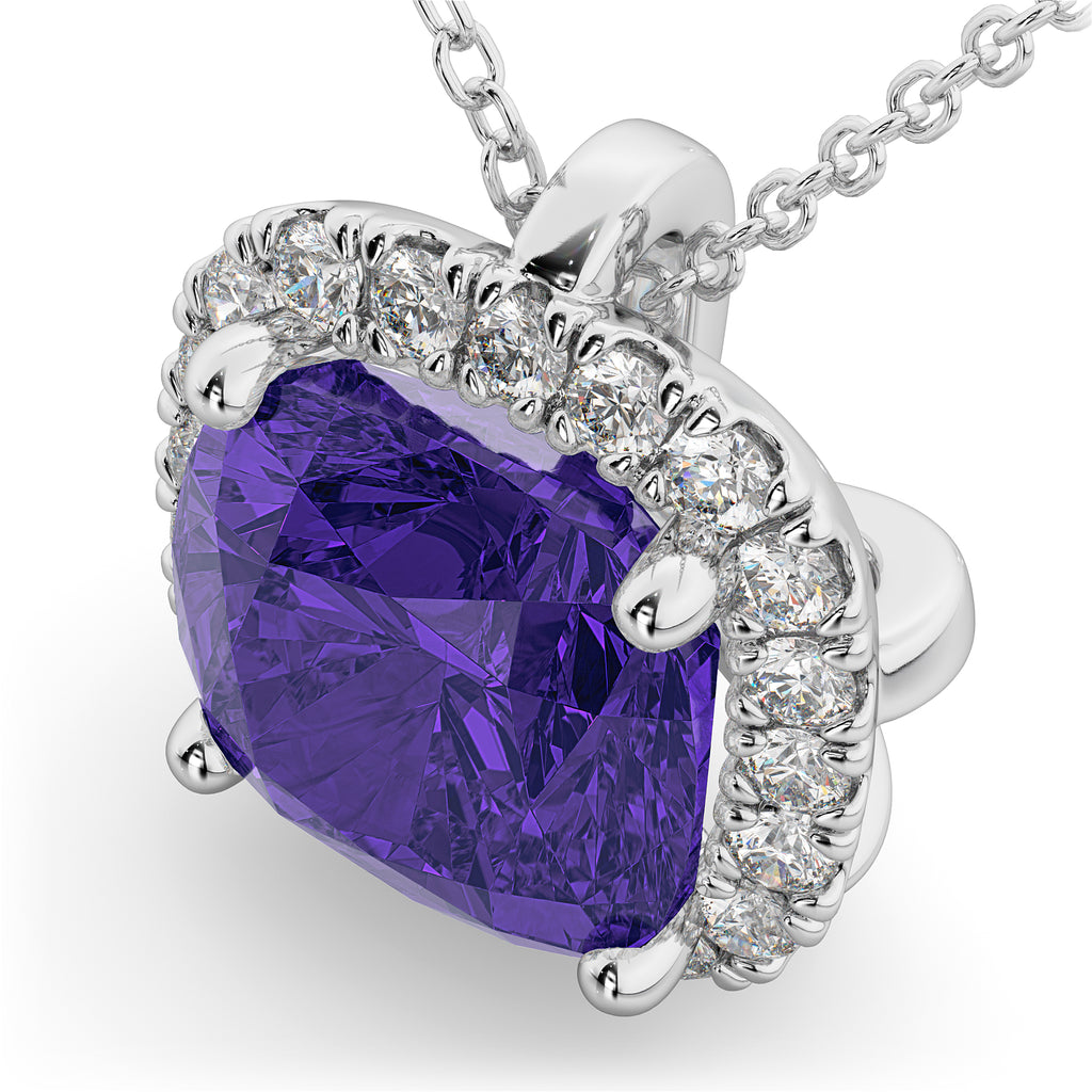 Halo Tanzanite Cushion Cut Pendant Necklace 14k White Gold (2.02ct)