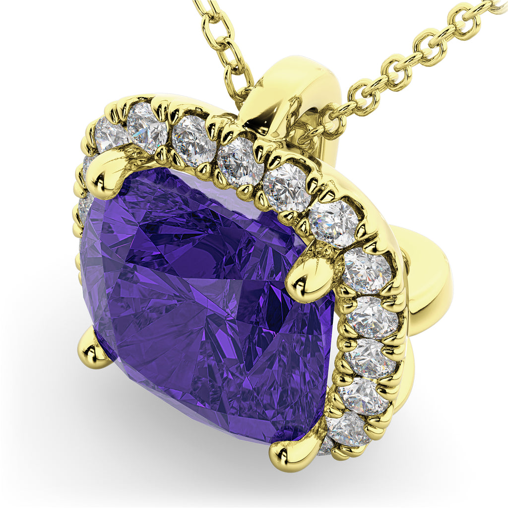 Halo Tanzanite Cushion Cut Pendant Necklace 14k Yellow Gold (2.02ct)