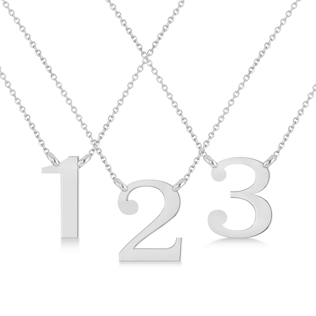 Personalized Plain Text Number Pendant Necklace 14k White Gold