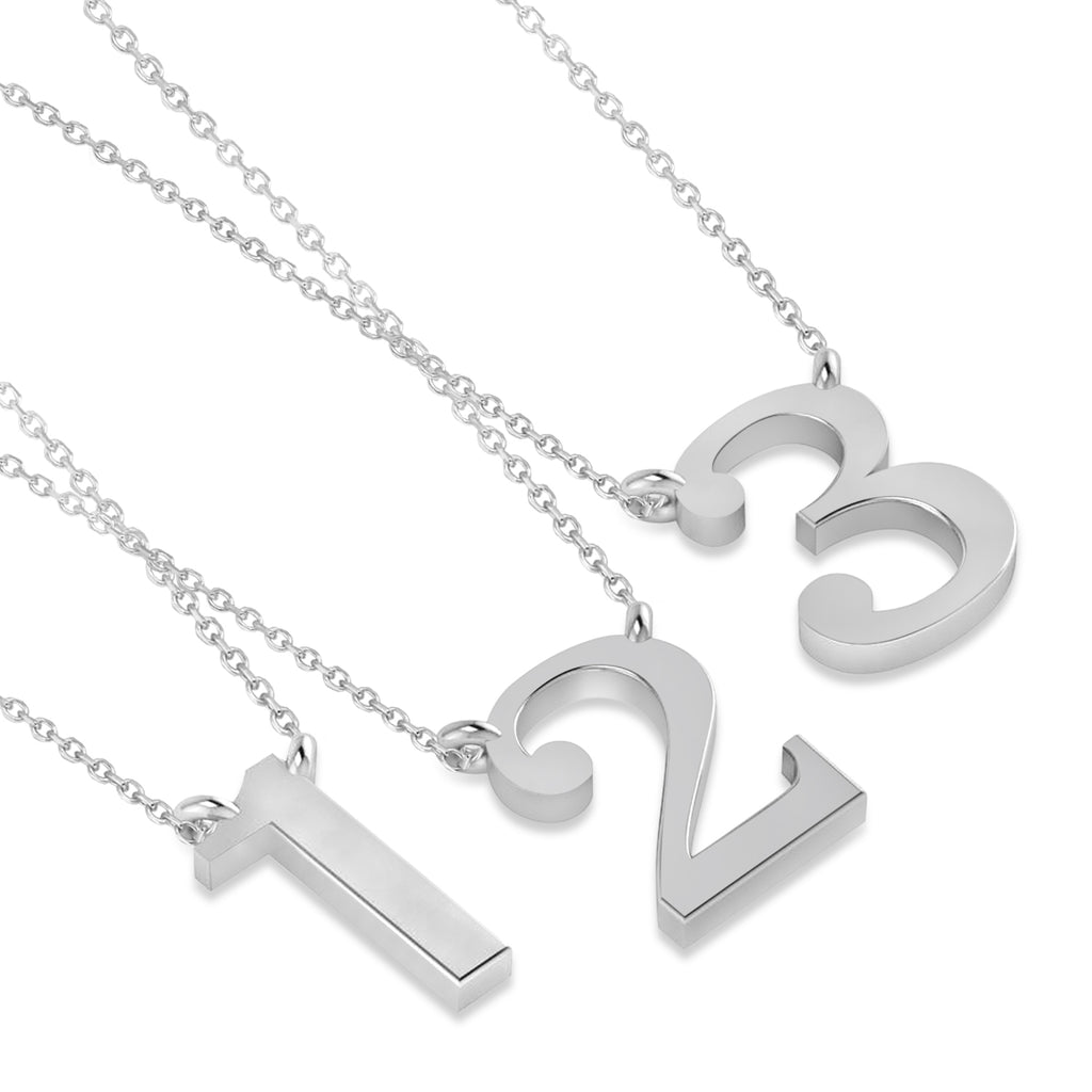 Personalized Plain Text Number Pendant Necklace 14k White Gold