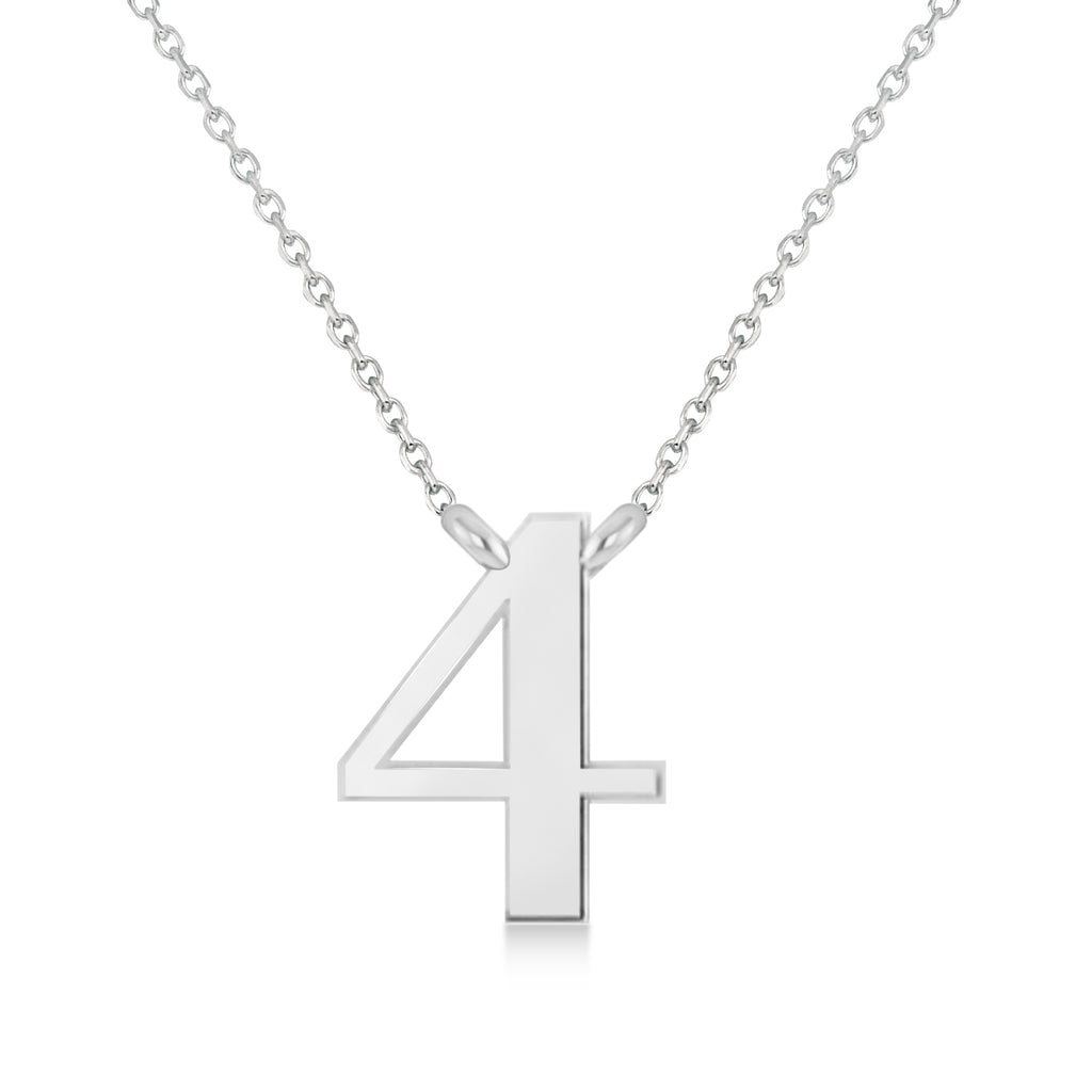 Personalized Plain Text Number Pendant Necklace 14k White Gold