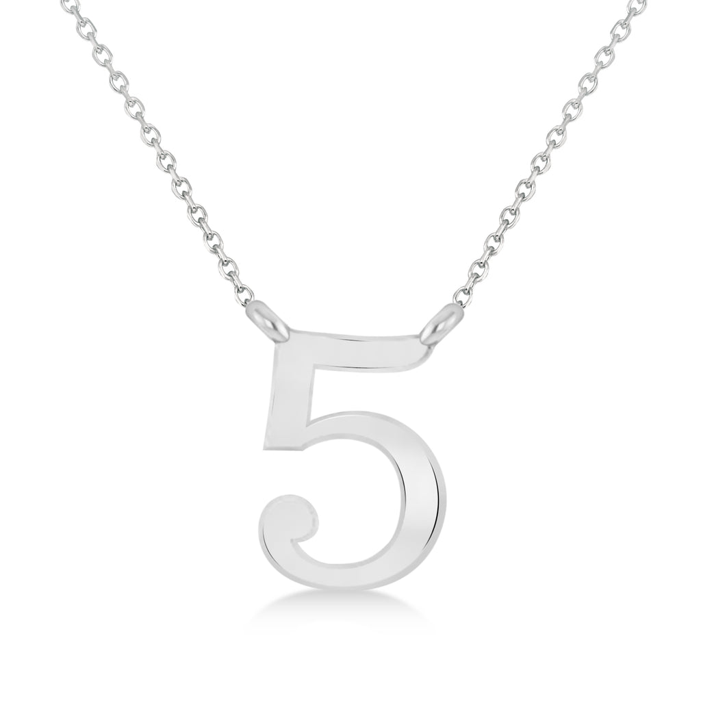 Personalized Plain Text Number Pendant Necklace 14k White Gold