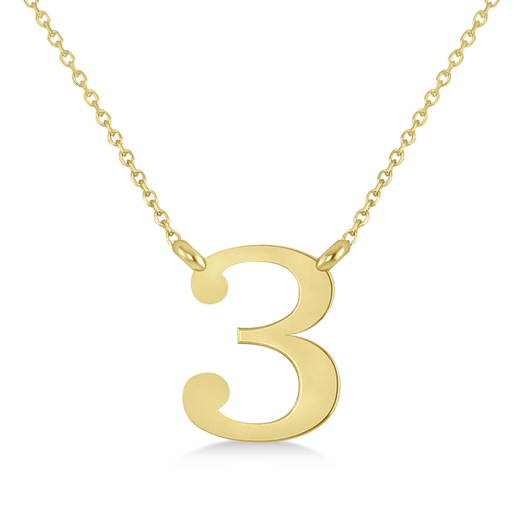 Personalized Plain Text Number Pendant Necklace 14k Yellow Gold
