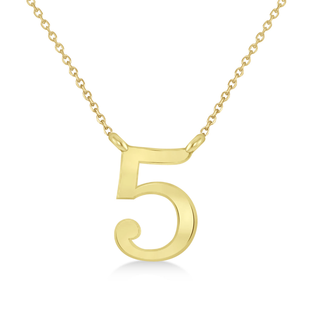 Personalized Plain Text Number Pendant Necklace 14k Yellow Gold