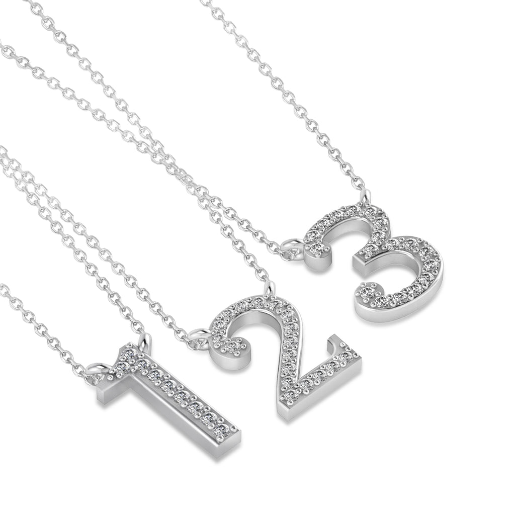 Diamond Personalized Number Pendant Necklace 14k White Gold
