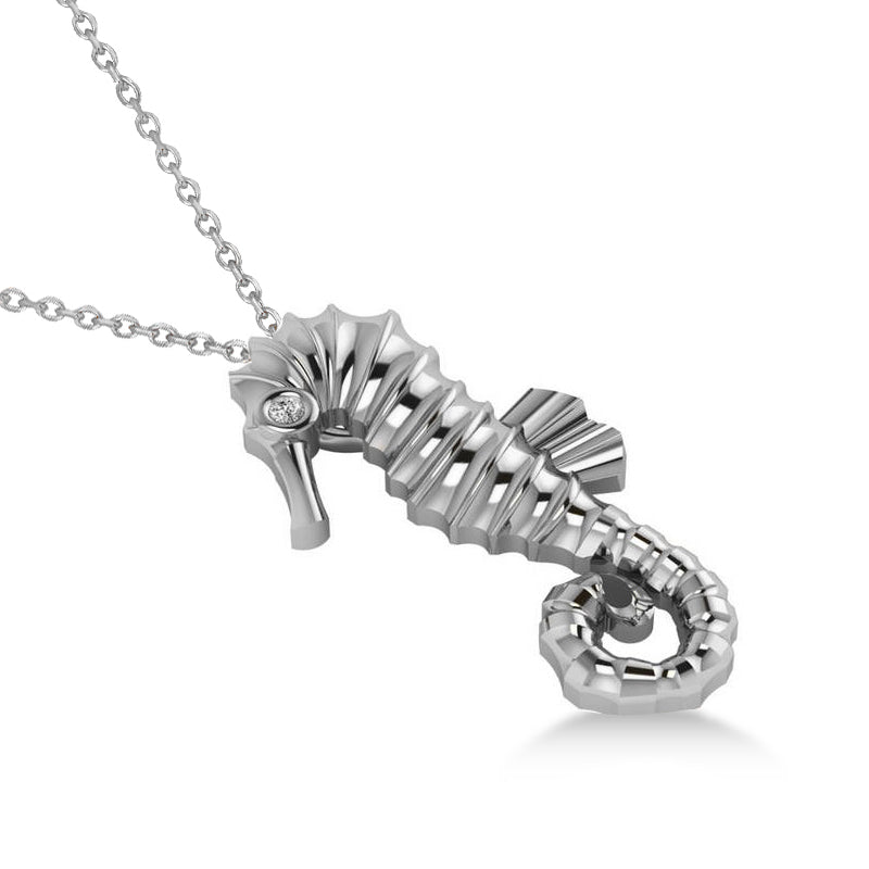 Diamond Seahorse Pendant Necklace 14k White Gold (0.01ct)