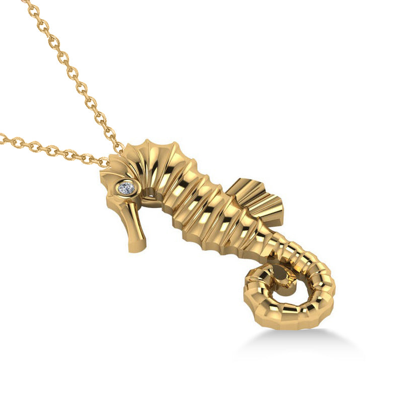 Diamond Seahorse Pendant Necklace 14k Yellow Gold (0.01ct)