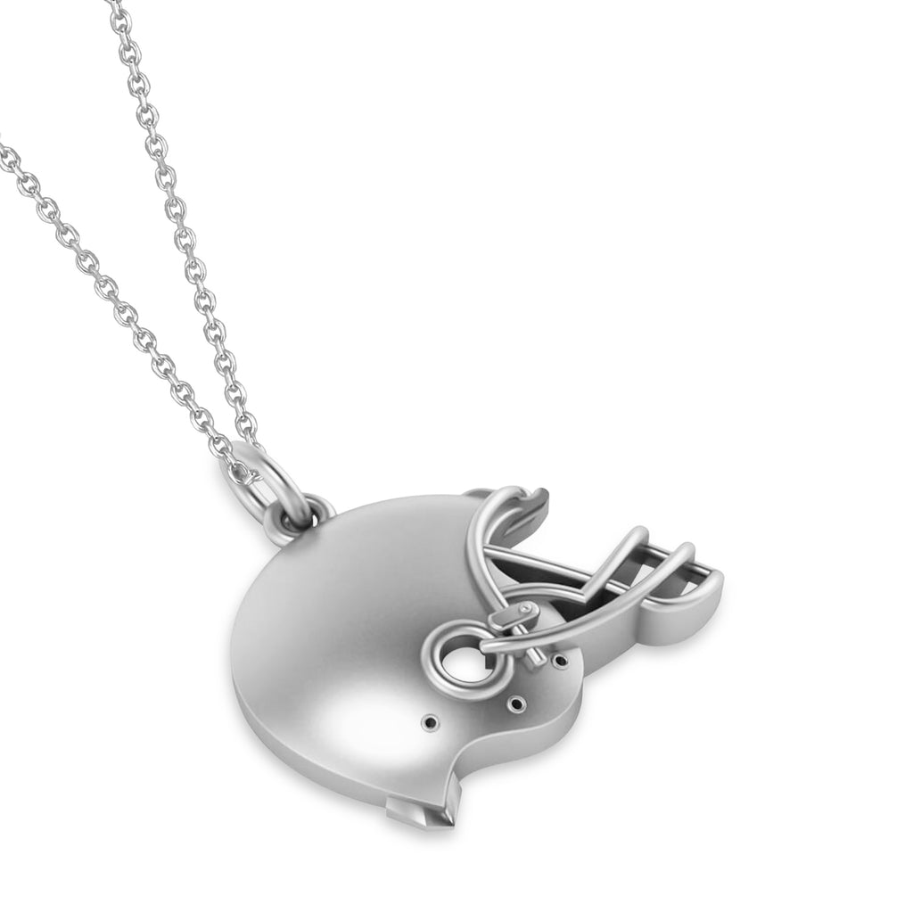 Football Helmet Charm Men's Pendant Necklace 14K White Gold