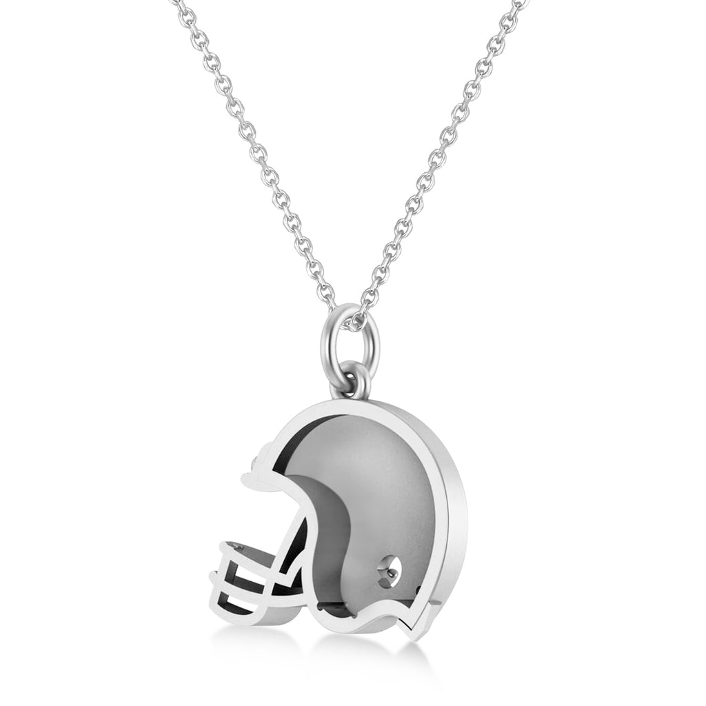 Football Helmet Charm Men's Pendant Necklace 14K White Gold