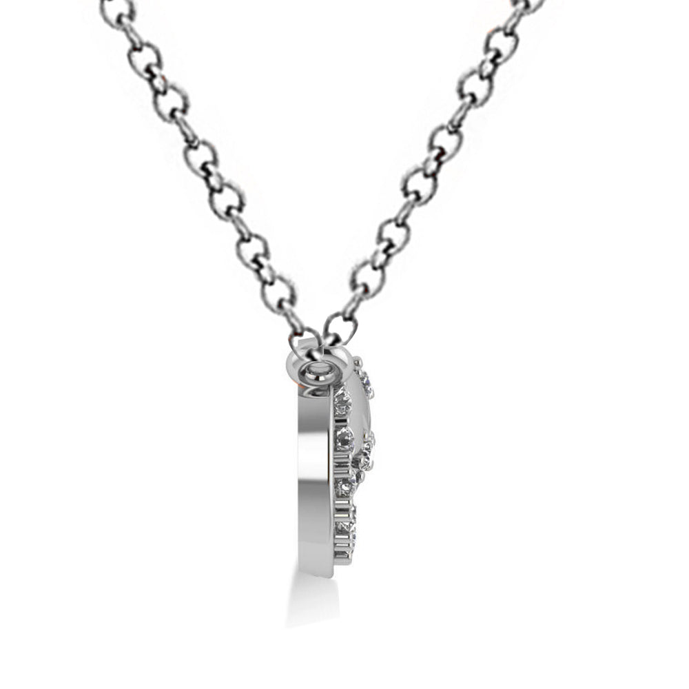 Diamond Crescent Moon & Stars Pendant Necklace 14k White Gold (0.14ct)