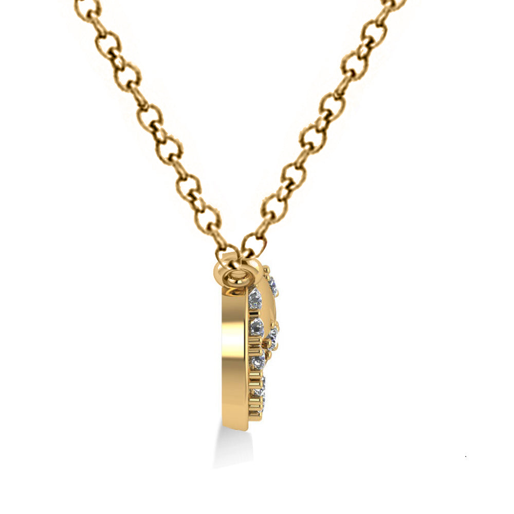 Diamond Crescent Moon & Stars Pendant Necklace 14k Yellow Gold 0.14ct