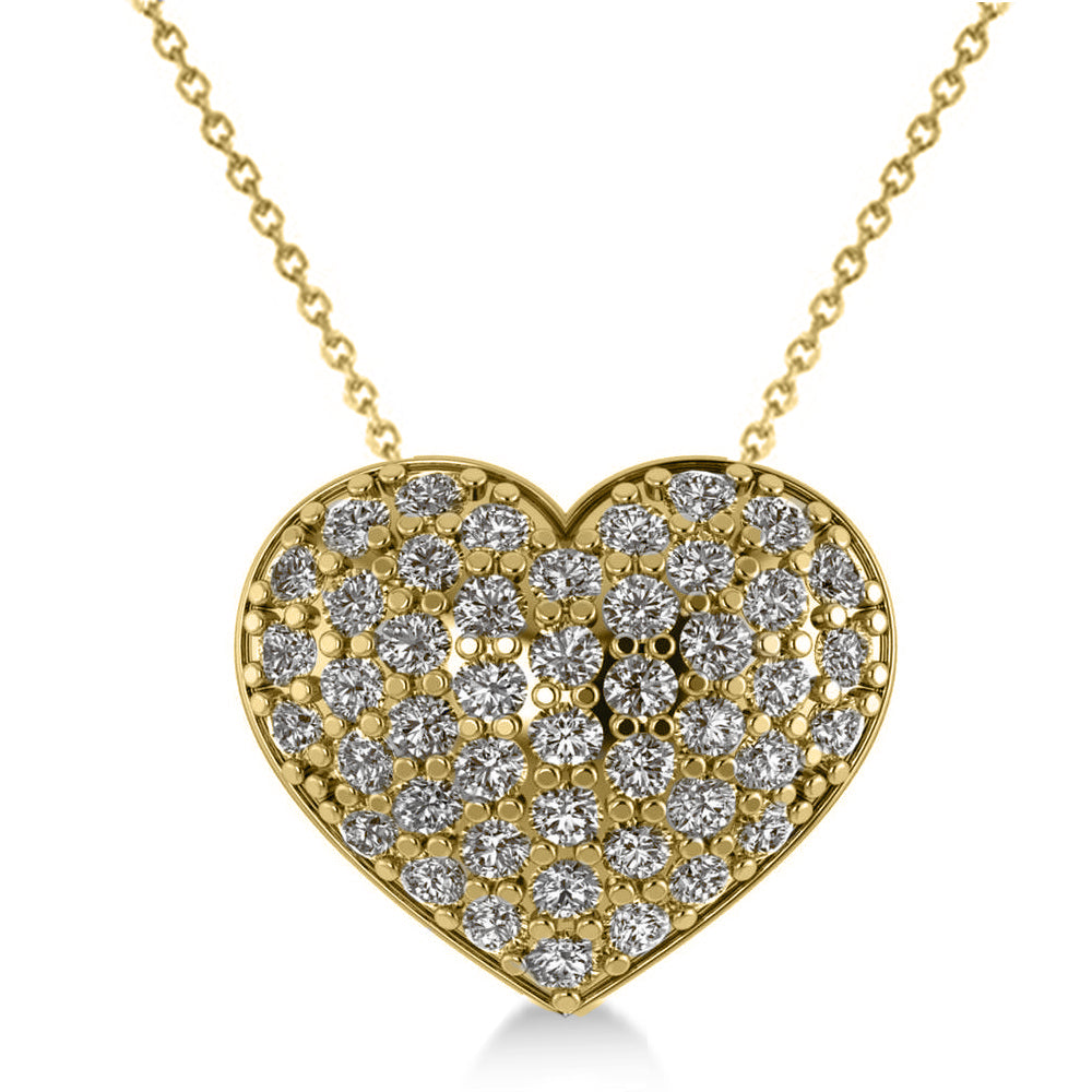 Pave Diamond Puffed Heart Pendant Necklace 14k Yellow Gold (1.38ct)