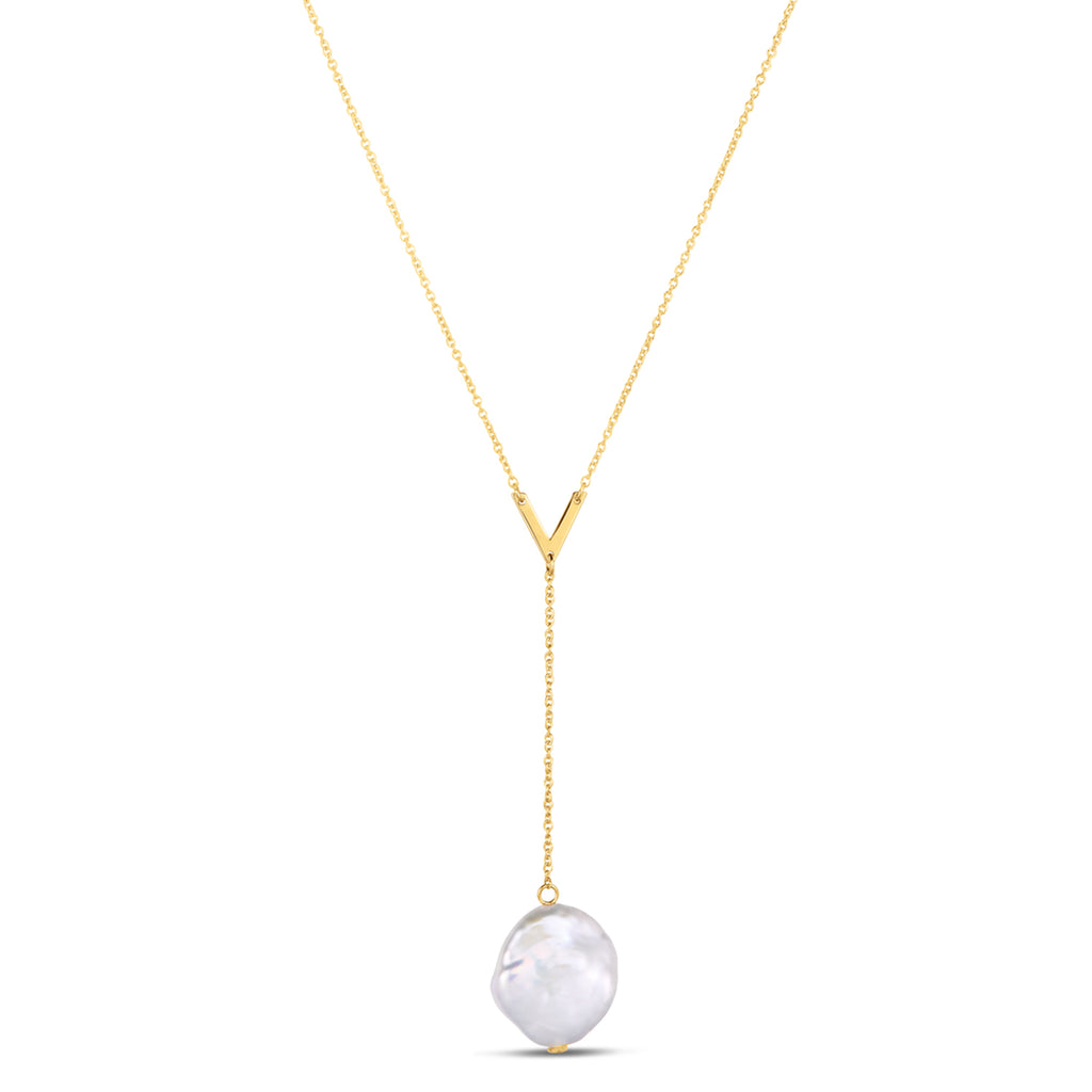 Tesoro Dangling Pearl Adjustable Lariat Necklace 14K Yellow Gold