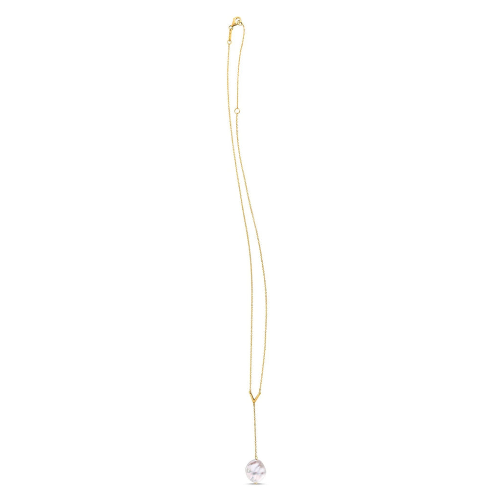 Tesoro Dangling Pearl Adjustable Lariat Necklace 14K Yellow Gold