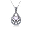 Pearl & Diamond Tear Drop Pendant Necklace 14k White Gold (0.46ct)