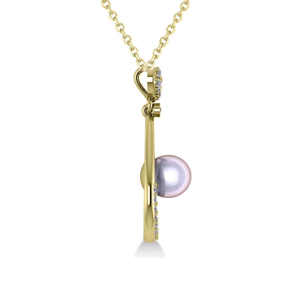Pearl & Diamond Tear Drop Pendant Necklace 14k Yellow Gold (0.46ct)