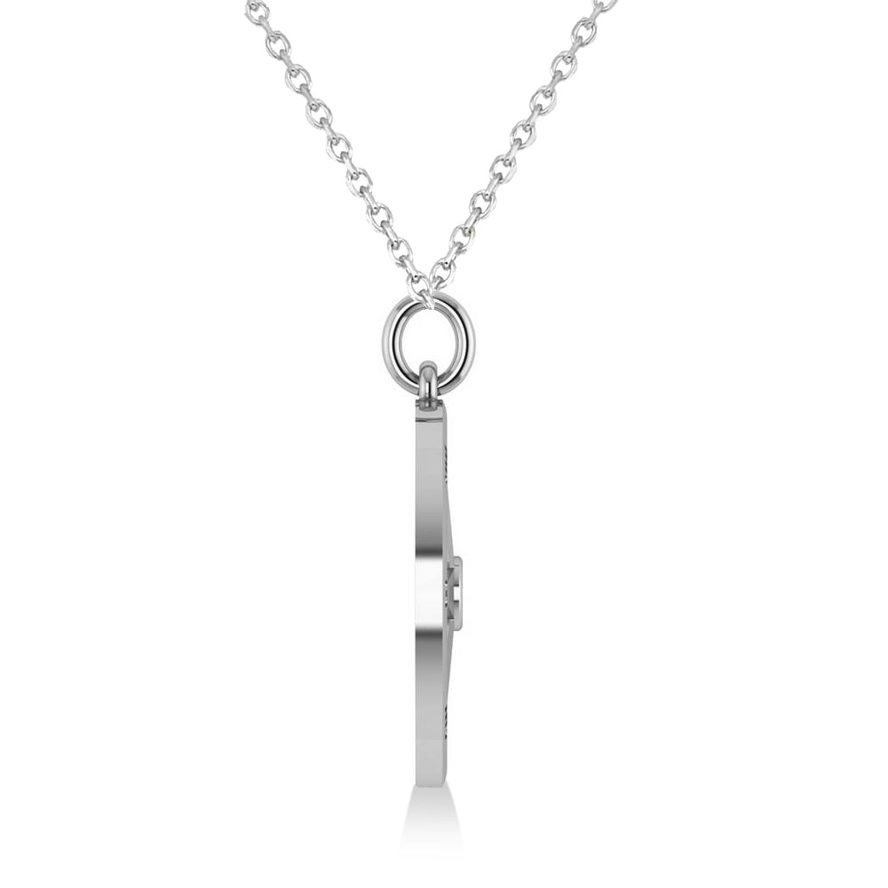 Nautical Compass Pendant Necklace Plain Metal 14k White Gold