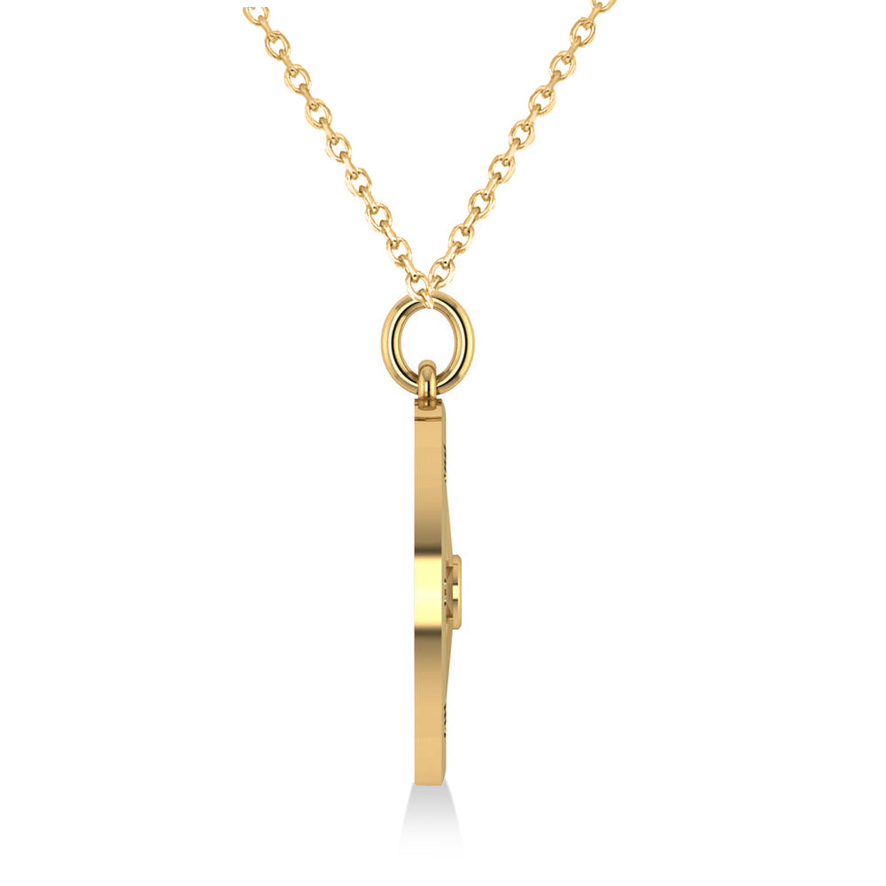 Nautical Compass Pendant Necklace Plain Metal 14k Yellow Gold