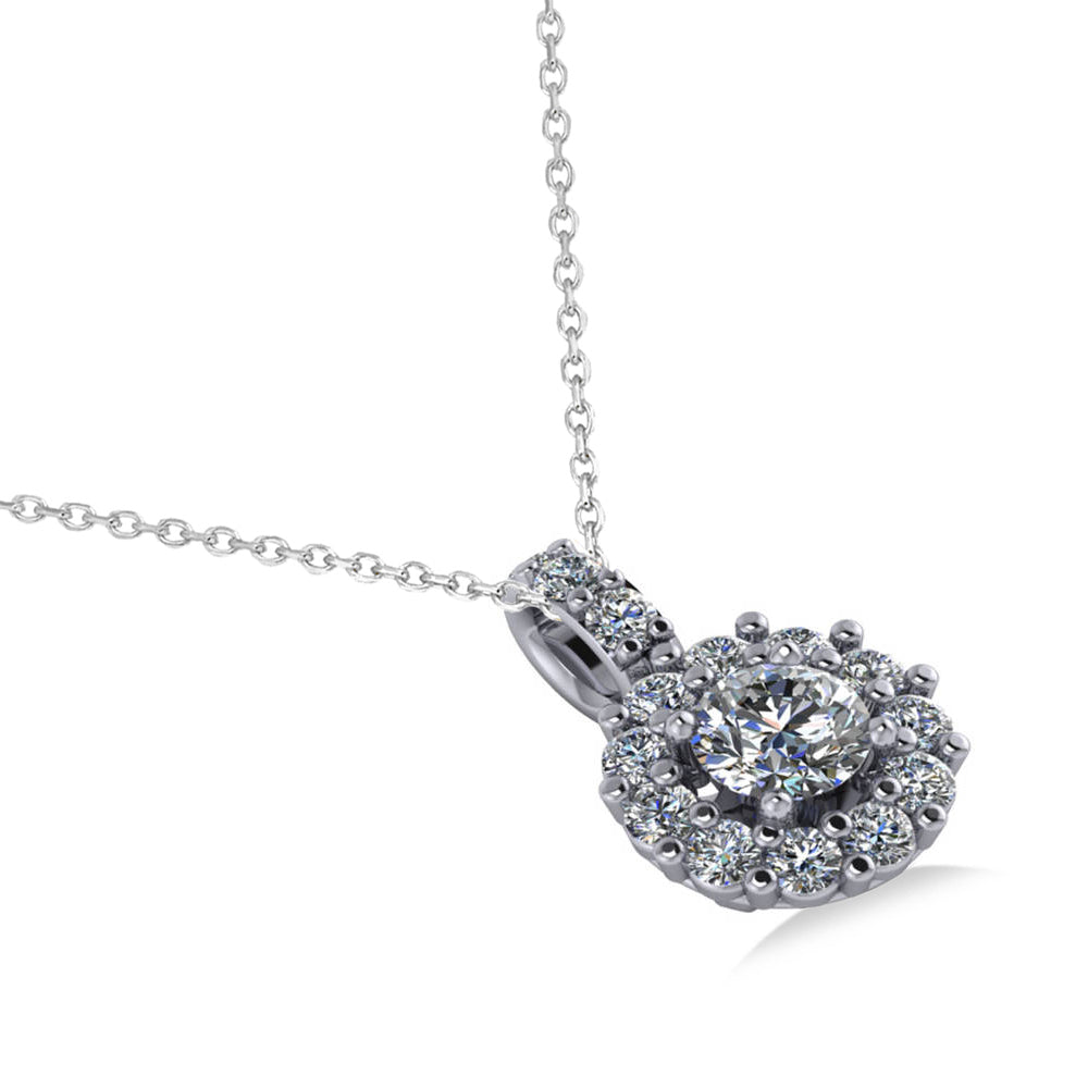 Round Diamond Halo Pendant Necklace 14k White Gold (0.53ct)