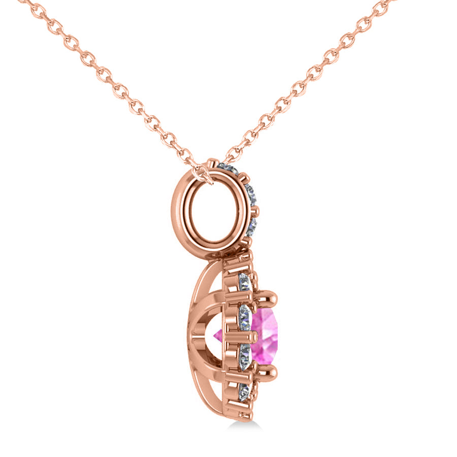 Round Pink Sapphire & Diamond Halo Pendant Necklace 14k Rose Gold (0.90ct)