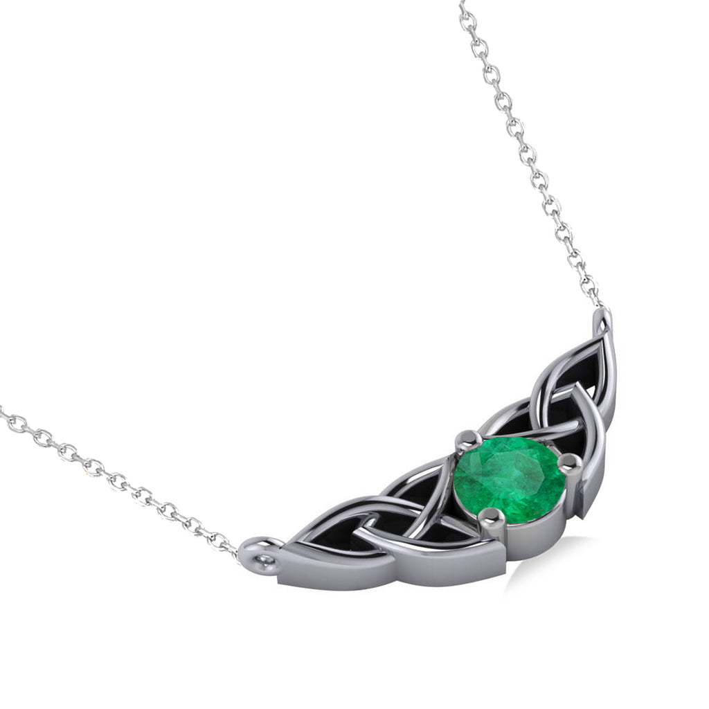Celtic Round Emerald Pendant Necklace 14k White Gold (0.48ct)