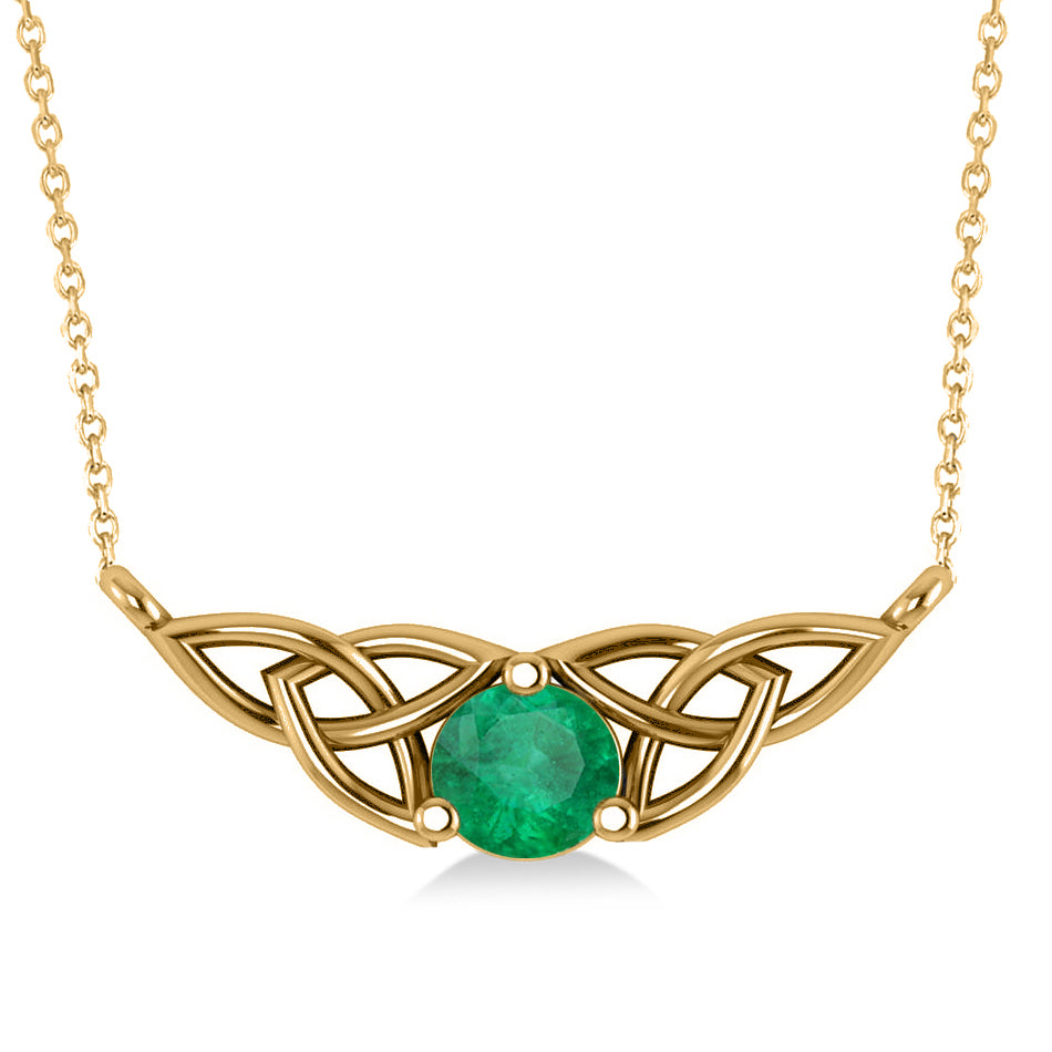 Celtic Round Emerald Pendant Necklace 14k Yellow Gold (0.48ct)
