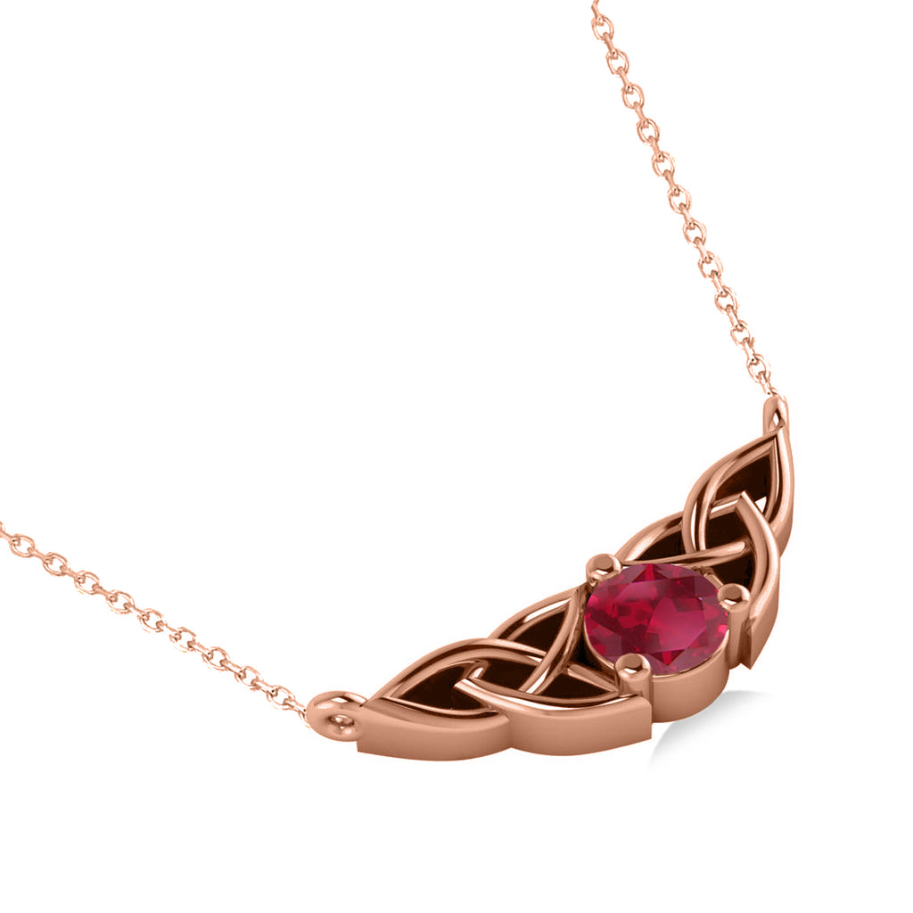 Celtic Round Ruby Pendant Necklace 14k Rose Gold (0.60ct)