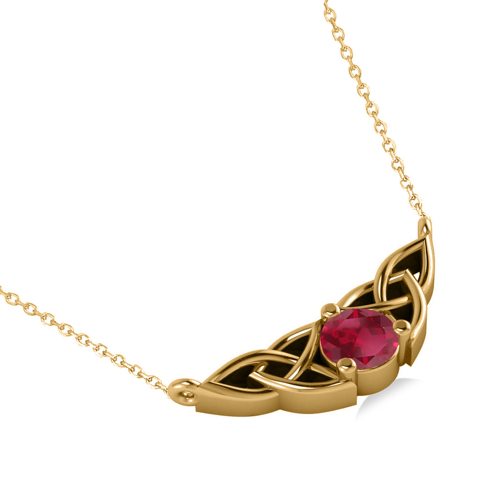Celtic Round Ruby Pendant Necklace 14k Yellow Gold (0.60ct)