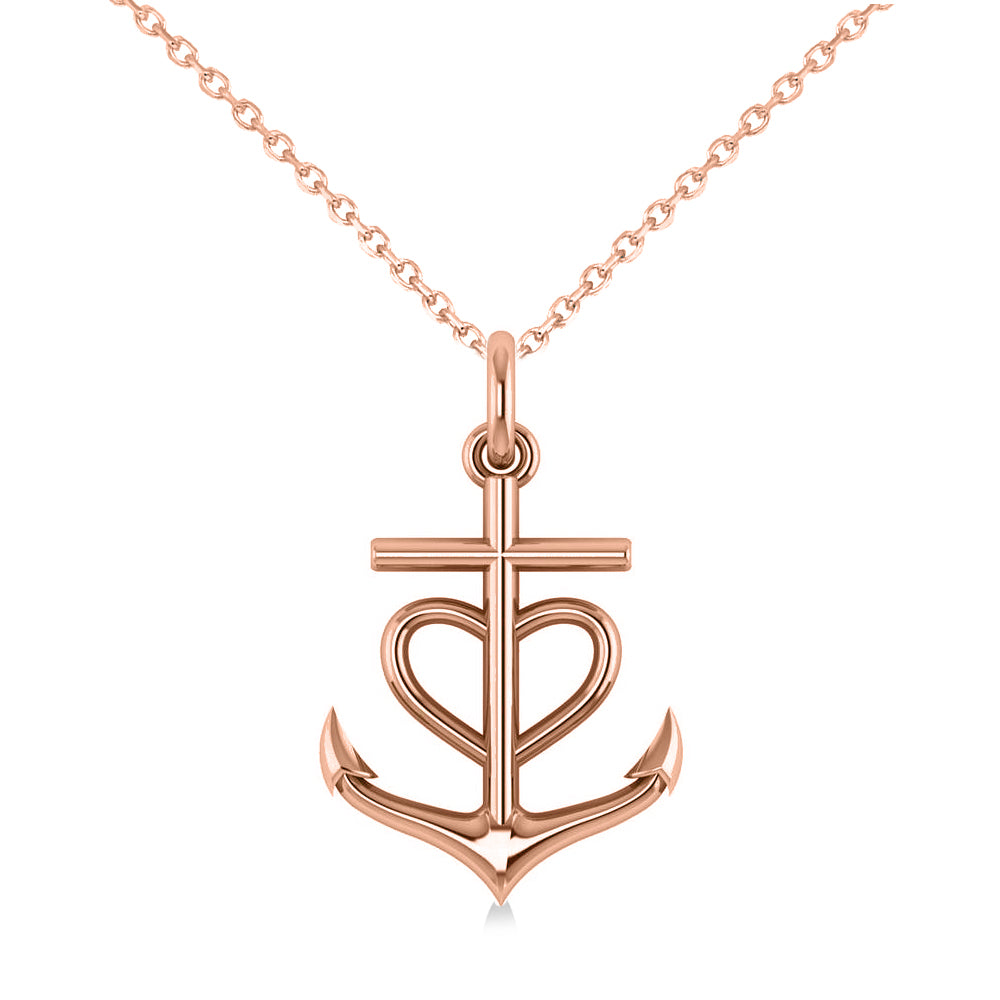 Anchor & Heart Pendant Necklace 14k Rose Gold