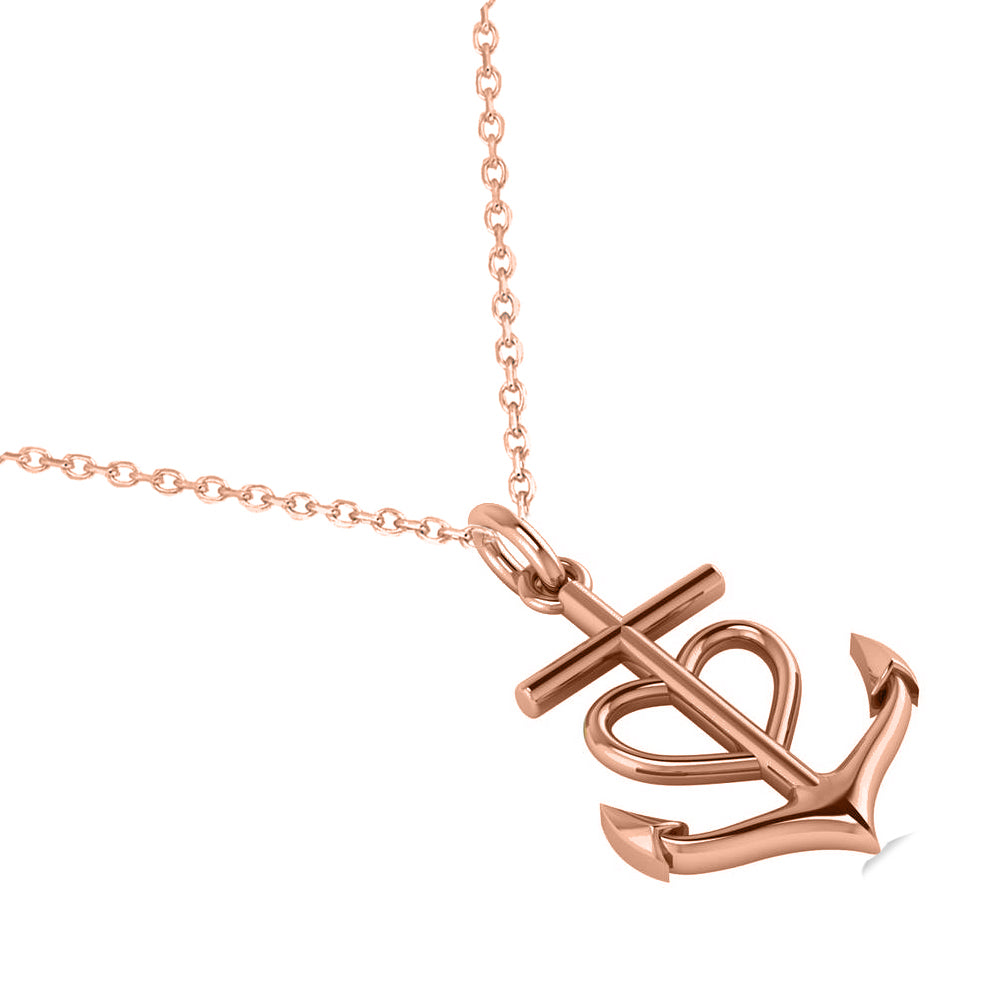 Anchor & Heart Pendant Necklace 14k Rose Gold