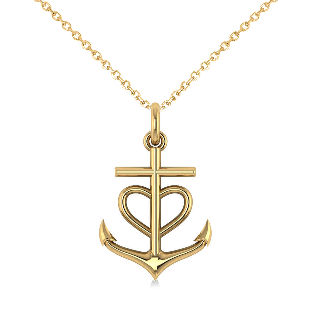 Anchor & Heart Pendant Necklace 14k Yellow Gold