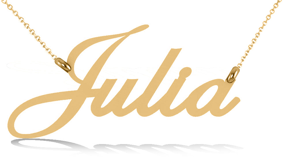 Personalized Script Font Nameplate Pendant Necklace Solid 14k Yellow Gold