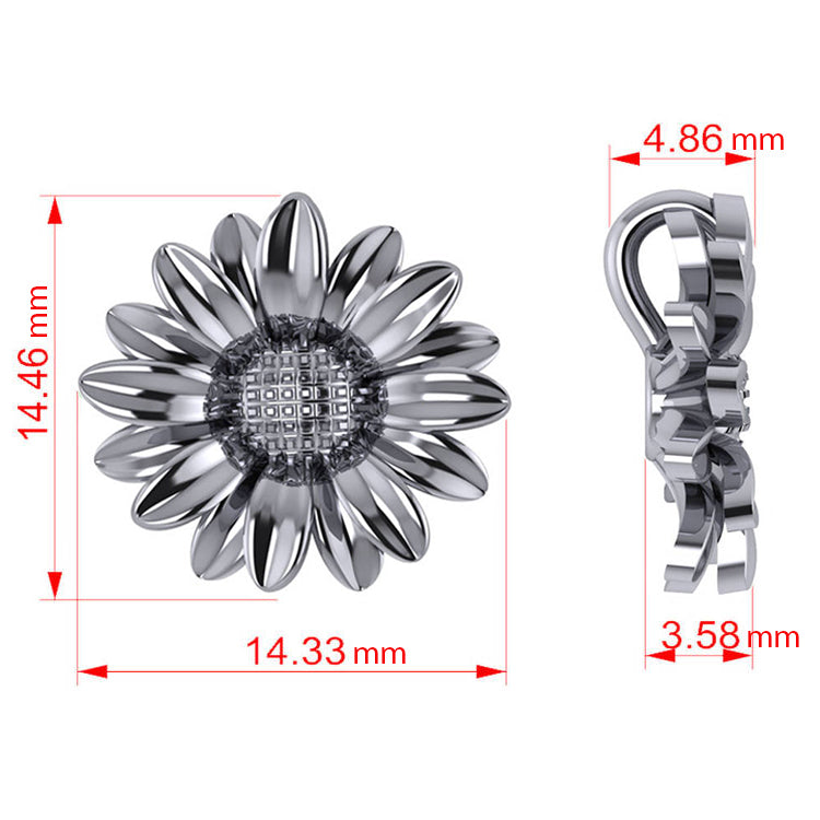 Multilayered Daisy Flower Pendant Necklace 14K White Gold